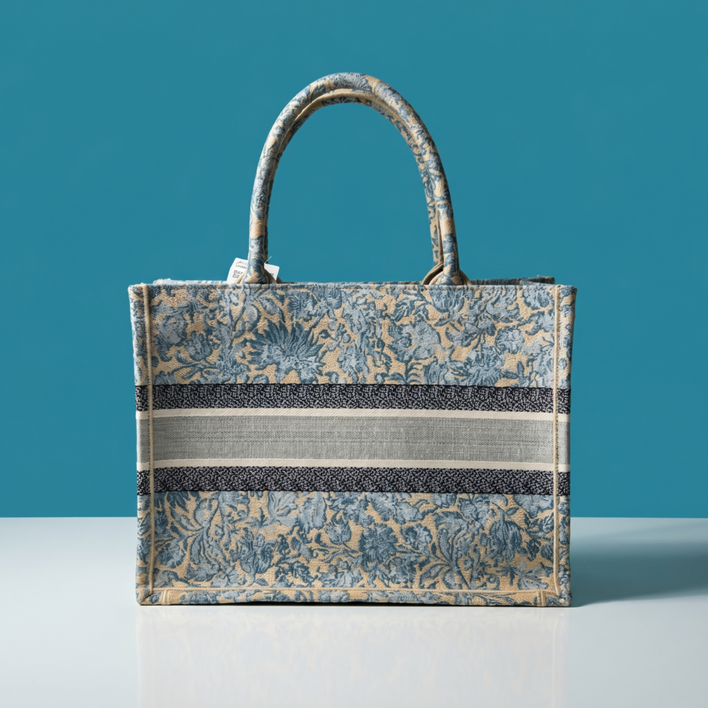 CHRISTIAN DIOR ECRU AND BLUE TOTE TOILE
