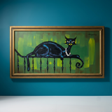 DUAGUEZ MIXED MEDIA MCM "COOL CAT" FRAMED