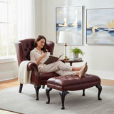 VINTAGE OXBLOOD RED TUFTED CHESTERFIELD WINGBACK CHAIR W/OTTOMAN