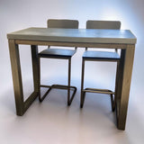 RESTORATION HARDWARE INDUSTRIAL DISTRESSE WOOD TABLE FLOATING METAL STOOLS (4)