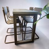 RESTORATION HARDWARE INDUSTRIAL DISTRESSE WOOD TABLE FLOATING METAL STOOLS (4)