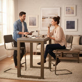 RESTORATION HARDWARE INDUSTRIAL DISTRESSE WOOD TABLE FLOATING METAL STOOLS (4)