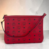 MCM RED LEATHER TOTE BAG WITH POUCH