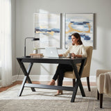 CRATE & BARREL BLACK DESK/PEIR 1 CHAIR