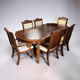 TRADITIONAL DARKWOOD DINING TABLE (W/ 6 CHAIRS AND 2 LEAFS)