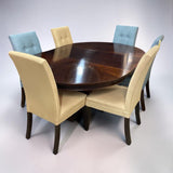 WOODEN PEDESTAL STYLE TABLE W/ 1 LEAF & 6 CHAIRS