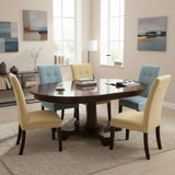 WOODEN PEDESTAL STYLE TABLE W/ 1 LEAF & 6 CHAIRS
