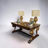 CENTURY FURNITURE CARVED DESK W/ GLASS TOP