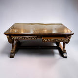 CENTURY FURNITURE CARVED DESK W/ GLASS TOP