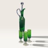 MCM GREEN DECANTER W/ 3 GLASSES