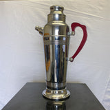 VINTAGE ART DECO 1950'S COCKTAIL SHAKER SET-STAINLESS CHROME RED BAKELITE