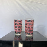 HAZEL ATLAS PINK & BLACK BRICK TUMBLERS SET OF 4