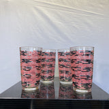 HAZEL ATLAS PINK & BLACK BRICK TUMBLERS SET OF 4