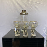 MCM BAR GLASSES WITH GOLFING MONSTERS AND GOLD TRIM & SHAKER(SET OF 9)