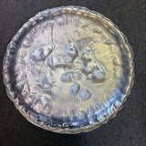 LARGE ROUND METAL SERVING TRAY WITH RABBITS