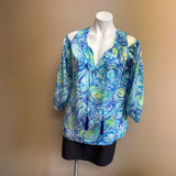 LILLY PULITZER BLUE AND GREEN PRINTED TOP SZ M