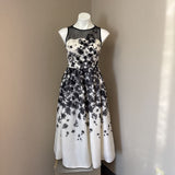 ST JOHN BLACK WHITE FLORAL HAND BEADED DRESS