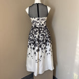 ST JOHN BLACK WHITE FLORAL HAND BEADED DRESS