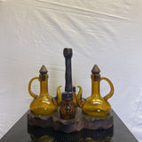 MCM SALT,PEPPER,OIL & VINEGAR CONTAINERS WITH WOODEN STAND ***