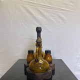 MCM SALT,PEPPER,OIL & VINEGAR CONTAINERS WITH WOODEN STAND ***