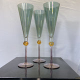 GREEN/ PURPLE TINTED MAJESTIC CHAMPAGNE FLUTES (SET OF 5)