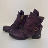 Vintage Purple Leather Boots, Size: 40