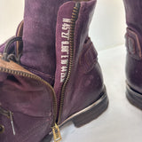 Vintage Purple Leather Boots, Size: 40