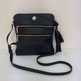 Anne Klein Black Leather Crossbody Bag with Gold Accents