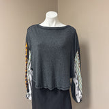 FREE PEOPLE Gray Top w/Floral Sleeves SZ XS
