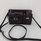 BRIGHTON VINTAGE Brown Croc Embossed Leather Crossbody