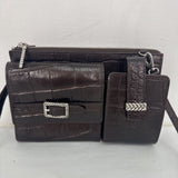 BRIGHTON VINTAGE Brown Croc Embossed Leather Crossbody