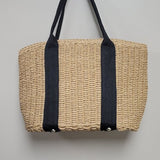 Woven Tote Bag with Black Straps