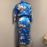 Vintage Blue Kimono Robe with Floral Design