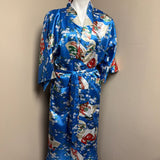 Vintage Blue Kimono Robe with Floral Design