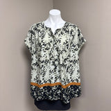 Floral Print Blouse with Black and Orange Trim
