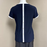 Navy Blue Button Back Top