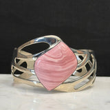 Artistic Sterling Silver and Pink Stone Cuff Bracelet