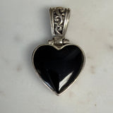 Sterling Silver Heart Pendant with Black Stone