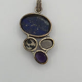 Sterling Silver Multi-Stone Pendant with Lapis Lazuli and Amethyst