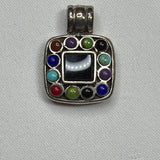 Sterling Silver Colorful Square Pendant with Multi-colored Stones