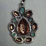 Sterling Silver, Turquoise and Copper Pendant with Silver Accents