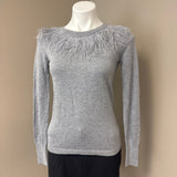 Vince Camuto Women's Gray Sweater with Feather Trim