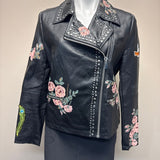 Bagatelle Black Floral Embellished Leather Jacket