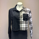 No Comment Black and White Plaid Cropped Shirt