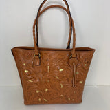 Patricia Nash Handcrafted Leather Tote Bag with Floral Design