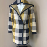 Cabi Yellow and Navy Plaid Coat
