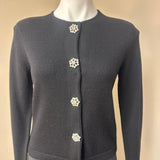 TALBOTS Women's Black Cardigan Sweater with Rhinestone Buttons